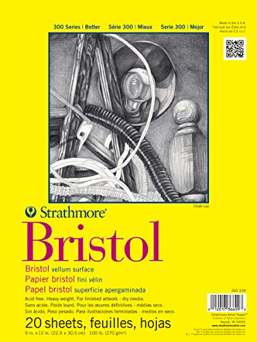 Strathmore 300 Series Tape Bound Bristol Pad, 100 lb. Vellum Surface, 9 X 12 inches, White, 20 Sheets (342-109) - color: Vellum, size: 9 x 12 inches, style: Tape Binding
