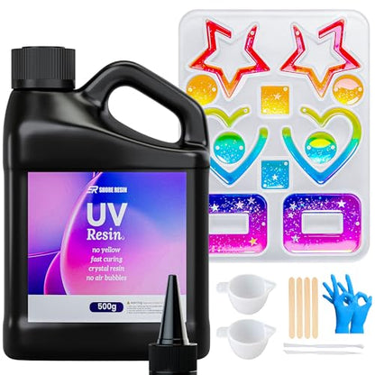 SHORE RESIN 500g UV Resin Kit, Crystal Clear UV Resin | Fast-Curing UV Resin with Gloss Finish for Jewelry Making, Coating, Casting and DIY Crafts - size: 500g
