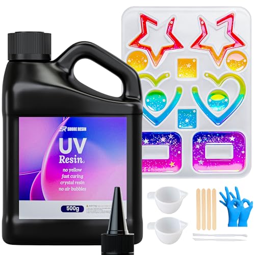 SHORE RESIN 500g UV Resin Kit, Crystal Clear UV Resin | Fast-Curing UV Resin with Gloss Finish for Jewelry Making, Coating, Casting and DIY Crafts - size: 500g