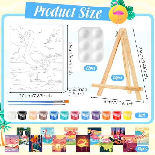 Zhanmai 72 Pcs 12 Sets Sip and Paint Kit Pre Drawn Canvas for Painting 8" x 10" Paint Party Canvas Painting Pre Printed Canvases for Party Favor DIY Virtual Adult's Date Night(Hawaii Flamingo) - style: Flamingo