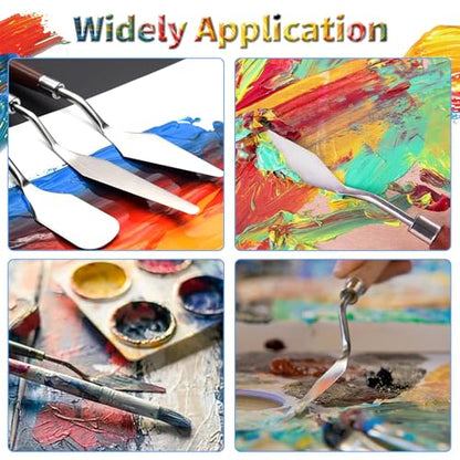 4 Pcs Palette Knife, Stainless Steel Painting Knife, Oil Paint Metal Knives Mini Pointed Head Spatula, Pallet Painting Knives with Basswood Handle for Oil, Acrylic and Canvas Drawing