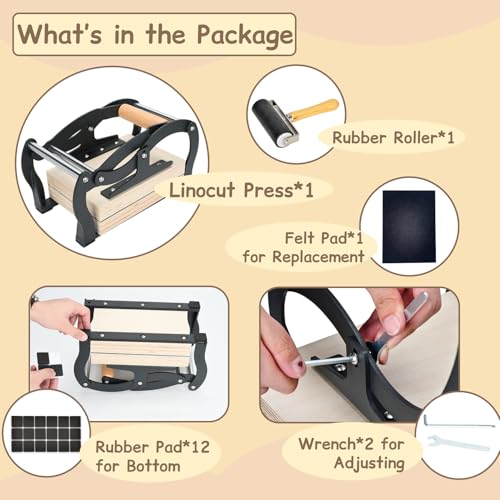 TOPOWN Mini Linocut Press for Printmaking, Linocut Printing Hand Lever Press Machine, Manual Hand Lever Printing Press Machine for Linoleum Blocks with Felt Pad(fit up to 25mm Thick Blocks, A5) - size: A5[5.83x8.27'']