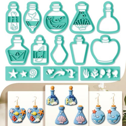 13Pcs Adrift Bottle Polymer Clay Cutters Sea Life Polymer Cutter for Clay Earrings Making Festival Jewelry DIY - color: Ocean Drift Bottle