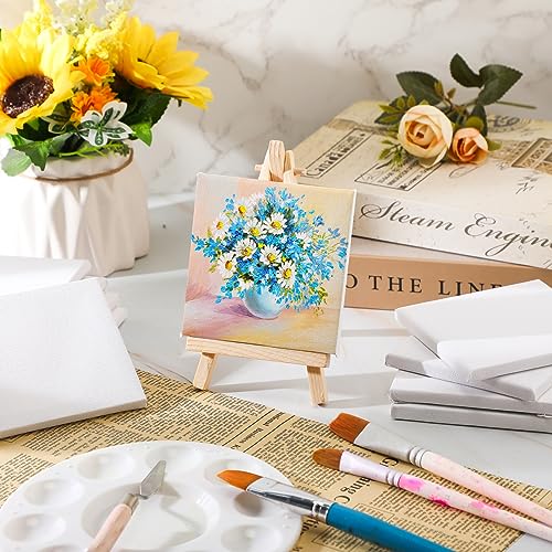 Yeaqee 50 Pack Canvas for Painting 4 x 4 Inch Mini Blank Canvases Boards for Painting, 2/5 Inch Profile 100% Cotton Canvas Panels for Acrylic Oil Paint, Watercolor, Gouache & Tempera