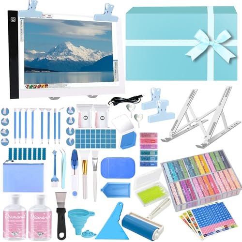 Qlonry 150 Pcs All Inclusive Diamond Painting Tool Kit Diamond Art Accessories Kit Including A4 LED Light Pad Kit,Bracket,Convex Point Design Storage Box,Painting Pen for DIY Craft - color: Blue, size: 01A4