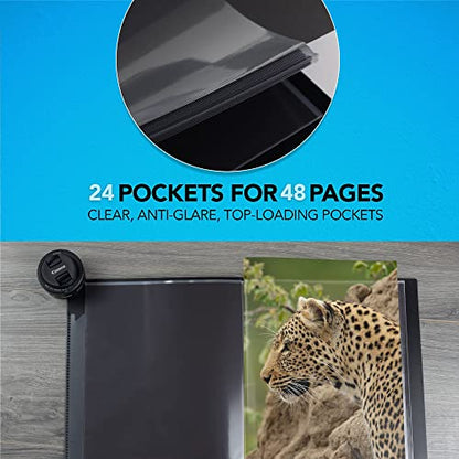 ITOYA Original Art ProFolio 18x24 Black Photo Album Book with 48 Pages - Protective Binder with Plastic Sleeves