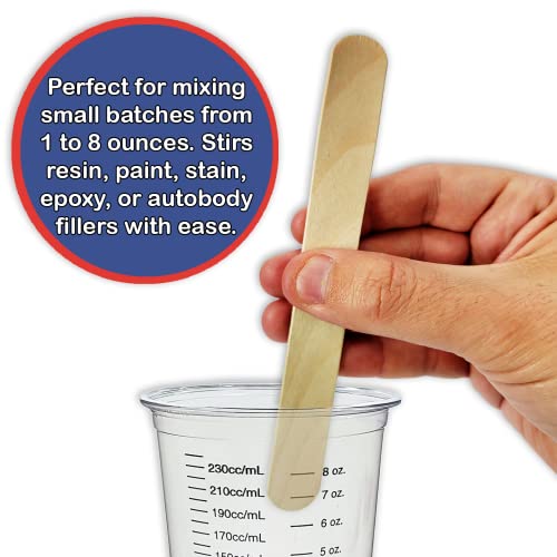 10 8oz Graduated Clear Plastic (PET) Cups and 10 6" Wood Stir Sticks for Mixing Paint, Stain, Epoxy, Resin by NetSellsIt 8 oz Disposable