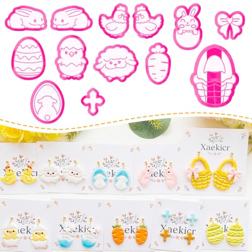 Easter Polymer Clay Cutters Set - 13pcs Sharp & Durable Bunny, Chick, Egg & Basket Shapes for DIY Earring Jewelry Making, Soft Clay Crafts & Spring Holiday Supplies - color: 2S color