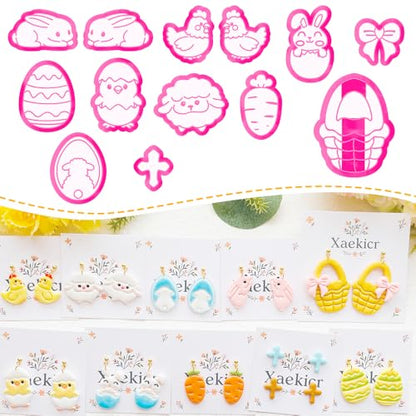 Easter Polymer Clay Cutters Set - 13pcs Sharp & Durable Bunny, Chick, Egg & Basket Shapes for DIY Earring Jewelry Making, Soft Clay Crafts & Spring Holiday Supplies - color: 2S color