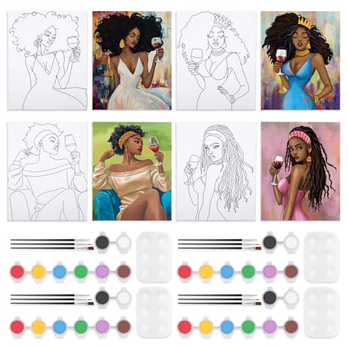 VOCHIC 4 Pack Sip and Paint Kit for Adults,Pre Drawn Canvas for Painting Party Supplies Girls Night Games Couples Paint Art Set Sip Girl 8x10 in - size: 8x10, style: Style 12