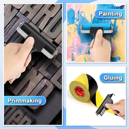 Cosmos 3 Pcs Rubber Brayer Roller Stamping Roller Gluing Roller Tool for Printmaking, Gluing Application, Block, Wallpaper, Printing & Stamping, 3.75 Inches Width Size