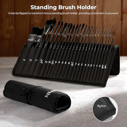 Nicpro Watercolor Brushes Professional, 24pcs Soft Synthetic Squirrel Hair Watercolor Paint Brush Set with Cloth Roll, Round, Flat, Filbert, Dagger, Cat Tongue for Water Color Gouache Inks Painting