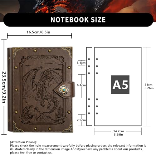DUROTAN DND Journal Dragon Notebook A5 Binder Diary 400 Pages | For D&D Gift Set Dungeons and Dragons Accessories Role Playing Games DM & Players RPG - color: 3-GrayBrown-FlyingDragon