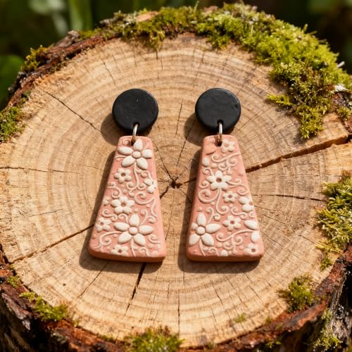 4 Sheets Cherry Blossoms Clay Texture Mat Flower Polymer Clay Texture Sheets DIY Tools for Pottery Earring Jewelry Making Stamp Engraving Machines, 3.9x2.6inch - style: Cherry Blossoms