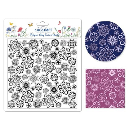 CHGCRAFT Lace Flowers Polymer Clay Texture Sheets Geometric Flowers Silicone Texture Stamp Clay Texture Mat Modeling Pattern Pad Texture Sheets for Jewelry and Clay Earrings Tools, 5.5x5.5 inch - style: Lace Flowers