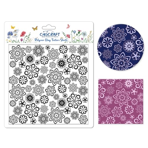 CHGCRAFT Lace Flowers Polymer Clay Texture Sheets Geometric Flowers Silicone Texture Stamp Clay Texture Mat Modeling Pattern Pad Texture Sheets for Jewelry and Clay Earrings Tools, 5.5x5.5 inch - style: Lace Flowers