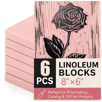 Linoleum Blocks for Printmaking Supplies - 6PCS 8”x6”Rubber Linocut Block Printing Kit for Stamp Carving, Soft Relief Printing Linoleum for DIY Crafts & Art Projects - color: 8”x6”-6pcs
