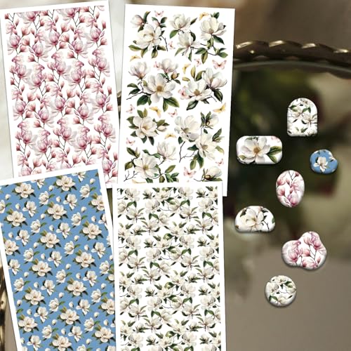 OLYCRAFT Magnolia Pattern Clay Transfer Paper - 24 Pcs - Flower Theme - Polymer Clay Transfer Sheets - Jewelry Making Kit - style: Magnolia