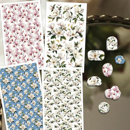 OLYCRAFT Magnolia Pattern Clay Transfer Paper - 24 Pcs - Flower Theme - Polymer Clay Transfer Sheets - Jewelry Making Kit - style: Magnolia
