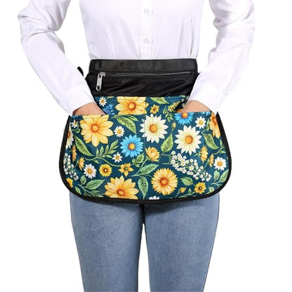 Barber Apron with 5 Pockets, Waterproof and Bleach-proof Hair Stylist Apron for Men and Women - color: Green Flowers