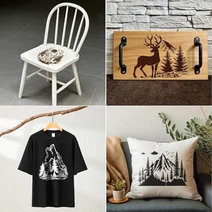 12 Pcs Large Wildlife Wood Burning Stencils, Mountain Bear Deer Wolf Horse Fish Templates, Reusable Drawing Animal Stencil for Painting on Wood DIY Crafts Canvas Wall Fabric(Animal) - style: Animal