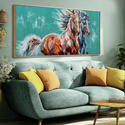 VAYIMDH Horses Canvas Wall Art Brown Colorful Horse Pictures Animal Wall Decor Painting Prints Artwork for Living Room Bedroom Home Office Decorations 24"x48" - color: Green and Brown, size: 48"L x 24"W