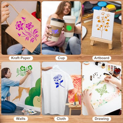 80Pcs Stencils for Painting, Stencils for Crafts Reusable Flower Wall Stencils for Drawing Art Scrapbook (6x4.7in, 5.91x2.59in, 4x4 in, 2x2in)