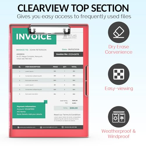 Sooez Clipboard with Storage, Heavy Duty Cleaview Clip Boards 8.5x11 with Dual Storage, Dry Erase Plastic Nursing Clipboard, High Capacity Clipboards Folder for Teacher Nurse, School & Office Supplies - color: Red