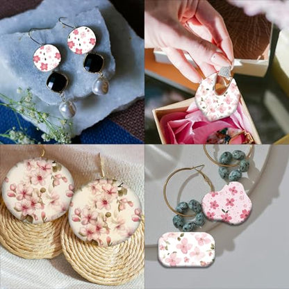 OLYCRAFT 24Pcs Flower Clay Transfer Paper 4 Styles Transfer Paper for Polymer Cherry Blossom Polymer Clay Transfer Sheets Spring Floral Small Transfer Paper for Clay Earrings Jewelry Making - style: Cherry Blossom