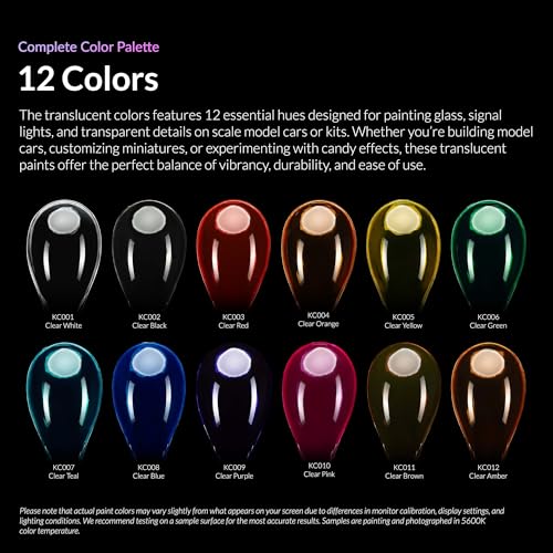 Kaleido Clear Colors 20ml KC002 Clear Black, Water-Based Acrylic, Airbrush Paint for Scale Models, Gundam, Mecha, Miniature, Figures, Car & Sci-Fi Kits, Pre-Thinned, Fast-Drying - color: KC002 Clear Black