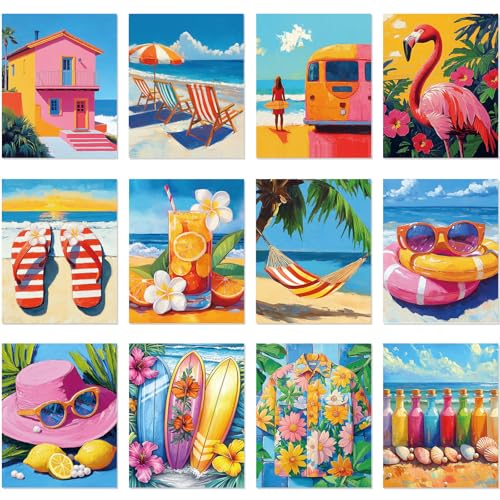 Sherr 12 Pcs Pre Drawn Canvas Pre Printed Canvas for Adults Sip and Paint Party Canvases Painting Kit for Summer Easter Mother's Day Party Favor(Hawaiian Holiday,8 x 10 Inch) - size: 8 x 10 Inch, style: Hawaiian Holiday