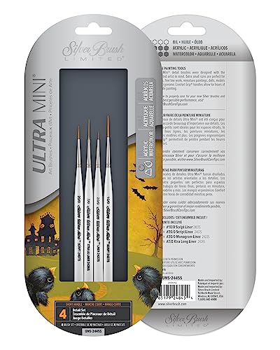 Silver Brush UMS-2445S Ultra Mini Detail Short Handle Brush Set, 4 Per Pack - color: Detail Set, size: 4 Pc