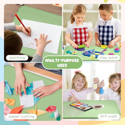 Silicone Painting Mat with Raised Sides, 24" x 16" Playdoh Art Mat | Food-Grade Silicone Art Mat for Crafts, Protects Table From Spills, Stains, Paint Mats for Clay, Jewelry-Making, Painting - color: Green