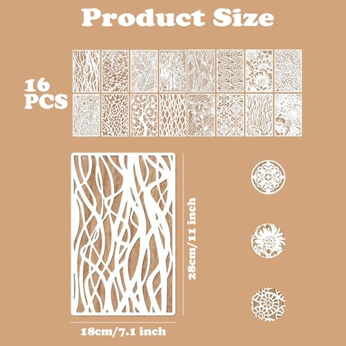 16 Pieces Stencils for Painting, Abstract Texture Mixed Media Art Supplies Crafts Reusable Layering Stencil Brick Pattern Templates for Drawing Card Making Canvas Furniture Paper (Type-A) - style: TYPE-A
