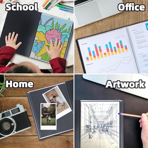 JJRING 13x19 Art Portfolio Folder with Plastic Sleeves, 24-Pocket Portfolio Binder Displaying 48 Pages, Presentation Book with Black Inner Paper for Artwork Storage, Black - size: 13*19
