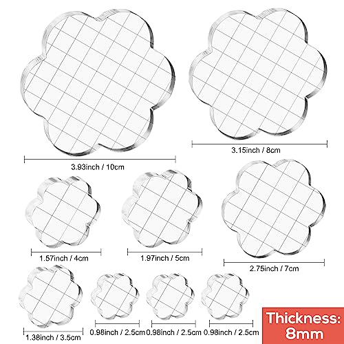 Briartw 9 Pieces Acrylic Stamp Block Clear Stamping Tools Set with Grid Lines for Scrapbooking Crafts Card Making,Clear Acrylic Stamp Block Kit with Grid Lines,Rounded Edge,Thickness 8mm - color: 9 Pcs Flower Shape