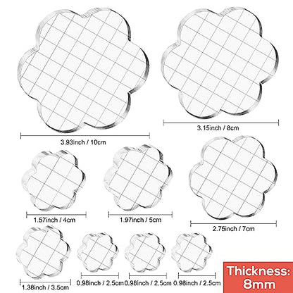 Briartw 9 Pieces Acrylic Stamp Block Clear Stamping Tools Set with Grid Lines for Scrapbooking Crafts Card Making,Clear Acrylic Stamp Block Kit with Grid Lines,Rounded Edge,Thickness 8mm - color: 9 Pcs Flower Shape