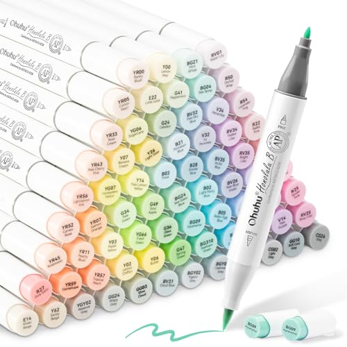 Ohuhu Pastel Markers Alcohol Based -96 Pastel Colors of Sweetness & Blossoming - Double Tipped Art Alcohol Markers for Artist Adults' Coloring Illustration - Brush & Fine - Honolulu B - color: Sweetness + Blossoming