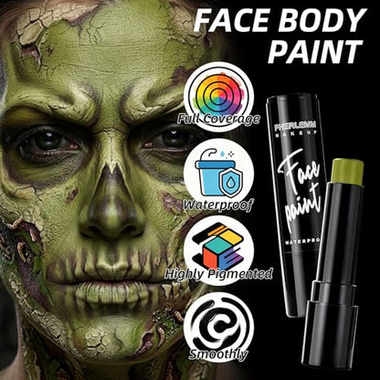 Black White Olive Green Face Paint Sticks Waterproof Eye Black Smooth Smudge-proof Body Paint High Pigment for Sports Event Halloween SFX Makeup Camo Hunter Jungle Warrior Looks - color: Black White Olive Green
