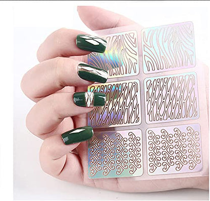 Nail Stencils for Nail Art Reusable,Nail Vinyl Stencils Sticker 144 Pieces 72 Designs,Hollow DIY Manicure Decoration Decals French Tip Nail Guides Supplies（24 Sheets Silver）