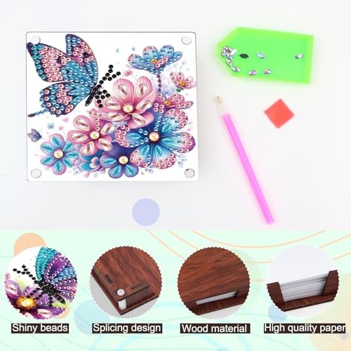 JISHSHAY 2 PCS Diamond Art Note Box Flower Diamond Painting Note Pad Holder Butterfly Gem Painting Gem Art Memo Boxes Mosaic Kits for Adults Embroidery Kit Memo Pad Holder,Contains 120 Sheets of Paper - color: Flower 3