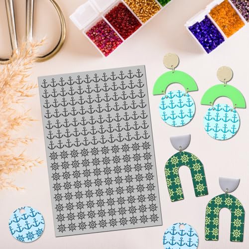 Anchor Polymer Clay Texture Mat - Summer Navigation Rudder Texture Sheet for Polymer Clay Jewelry Making, Earring Charms, DIY Craft Supplies - style: marine anchor