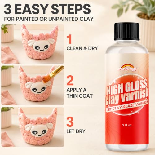 Clay Glaze, Air Dry & Polymer Clay Glaze Sealer Waterproof, Non-Toxic & Anti-Cracking, High Gloss Varnish for Air Dry Clay, Polymer Clay, Oven Baked Clay, Pottery Clay, Modeling Clay, Ceramic Clay