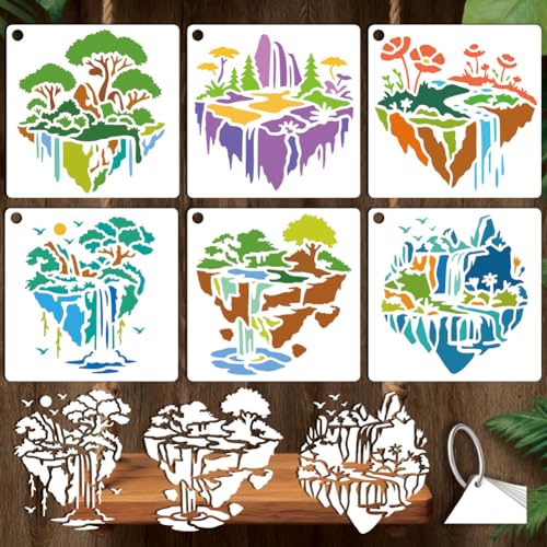 12 Sheets Small Island Stencils for Painting, 12 Styles Palm Tree Flowing Water Flower Wall Stencil Template Reusable Art Templates for Painting on Wall Wood Home Decor - style: Island