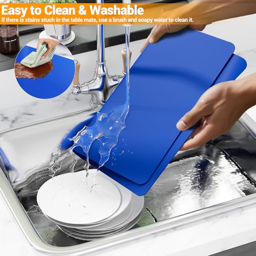 2-Pack Extra Thick Silicone Counter Mats - 24”x16” Large Heat Resistant Kitchen Countertop Protector, Non-Slip Hot Pad Trivet for Air Fryer, Hot Pots & Pans, Coffee Maker(Blue) - color: Blue