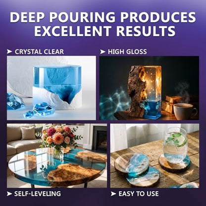 KISREL Deep Pour Epoxy Resin, 1.5 Gallon Epoxy Kit (2:1), 2-4 inch Pour Depths, Bubble Free, Low Odor, Crystal Clear Casting Resin Suitable for Tabletops, River Tables, Wood fillers, and Crafts - size: 1.5GALLON