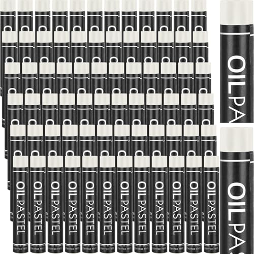 Nezyo 72 Pieces White Oil Pastels Bulk for Artists Soft Oil Crayons Single Color Hexagonal Creamy Pastel Refill Set for Teachers Beginners Artists Painting Drawing Relaxing Blending - color: White