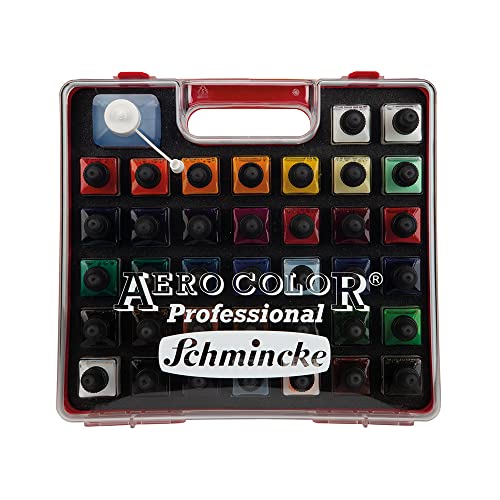 Schmincke - AERO COLOR Professional plastic case, 37 x 28 ml fine liquid acrylic colors + AERO CLEAN RAPID, 81 136 097, airbrush, acrylic painting, mixed media, acrylic ink. - size: 35.03 Fl Oz (Pack of 1)