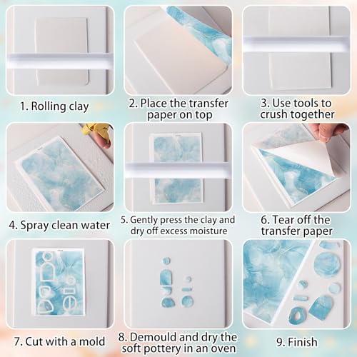 Clay Transfer Paper, 4Pcs Ink Gilded Texture Patterns Polymer Clay Transfer Sheets with Auxiliary Tools for Fantastic Jewelry Making - color: Gilding