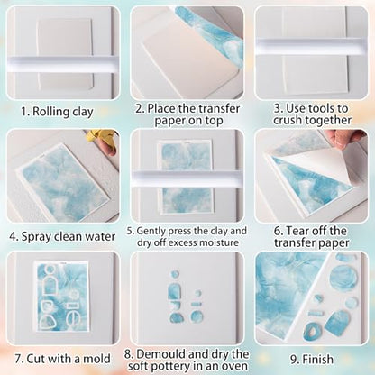 Clay Transfer Paper, 4Pcs Ink Gilded Texture Patterns Polymer Clay Transfer Sheets with Auxiliary Tools for Fantastic Jewelry Making - color: Gilding